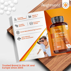 WeightWorld Vitamin D3 K2 MK7-6 Months Supply (180 VIT D3 & K2 Tablets) - Vegetarian Vitamin D 4000IU & 100ug K2- High Strength Vitamin D Supplement for Women & Men - D3 and K2 Vitamin for Bone & Immune System