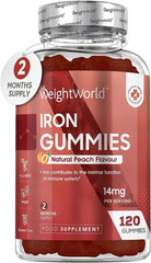 WeightWorld Iron Gummies 14mg - 120 Vegan Ferrous Fumarate Gummies (2 Months Supply) - Natural Peach Flavour - Tasty Alternative to Iron Tablets - Immunity & Energy Supplements - Iron Supplements for Women & Men