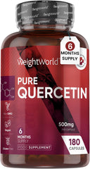 WeightWorld Pure Quercetin Capsules - 6 Months Supply (180 Vegan Quercetin Powder Capsules) - High Strength Quercetin Supplement - Offers Better Absorption & Effectiveness - Natural Immunity Supplement