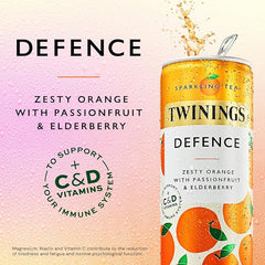 Twinings Defence-Orange and Passionfruit Flavoured Sparkling Tea-Refreshing Fruity Beverage(12X250ml Cans)-No Added Sugar,Low in Caffeine/Calorie,Healthy Alternative,Antioxidant Rich,Vegan,Gluten Free