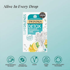 Twinings Superblends Detox - Lemon, Ginger & Burdock Root Herbal Tea Infusion with Fennel & Selenium, 80 x Biodegradable Tea Bags