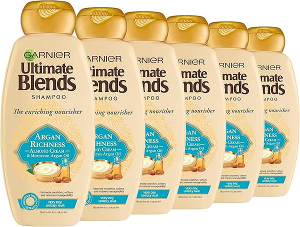 Garnier Ultimate Blends Shampoo | Argan Richness Moroccan Argan Oil & Almond Cream Nourishing for Dry, Unruly Hair | 360 ml | Pack of 6