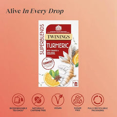 Twining Superblends Turmeric Tea - Orange & Star Anise Herbal Tea Infusion, Digestion Support After Meals, 80 x Biodegradable Tea Bags