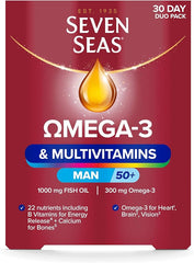 Seven Seas Omega-3 & Multivitamins Man 50+, 30-Day Duo Pack, With B Vitamins and Calcium, 30 Omega-3 Capsules and 30 Multivitamin Tablets