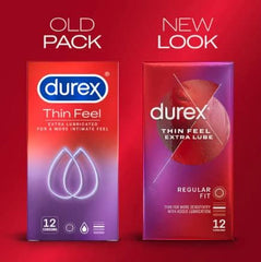 Durex Thin Feel Extra Lubricated Condoms, Pack of 3 x 12 Condoms, Total 36 Condoms