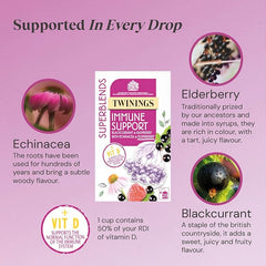 Twinings Superblends Immune Support Tea - Blackcurrant, Raspberry & Elderberry Herbal Tea Infusion with Echinacea Root & Vitamin D, 80 x Biodegradable Tea Bags