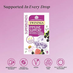 Twinings Superblends Immune Support Tea - Blackcurrant, Raspberry & Elderberry Herbal Tea Infusion with Echinacea Root & Vitamin D, 80 x Biodegradable Tea Bags