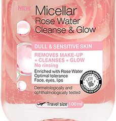 Garnier Micellar Rose Cleansing Water For Dull Skin 100ml, Glow Boosting Face Cleanser & Makeup Remover, Travel Size, Fragrance Free, Recognised By The British Skin Foundation, Use With Reusable Micellar Eco Pads