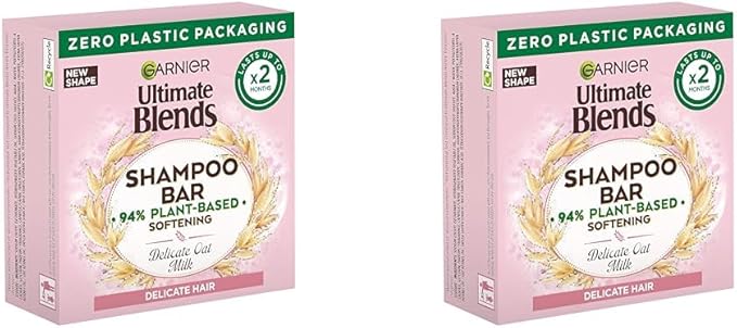 Garnier Ultimate Blends Delicate Oat Softening Shampoo Bar for Sensitive Scalp and Fragile Hair, Clear, 60 g (Pack of 2)