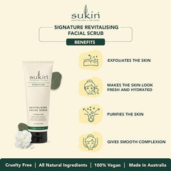 Sukin Signature Revitalising Facial Scrub 200ml -with Bamboo, Walnut Shells & Aloe Vera; cruelty free & vegan friendly - uses gentle granules to lightly exfoliate the skin, removing dirt & impurities.