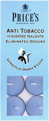 Price's - Anti-Tobacco Tealights - 10 Pack - Odour Eliminating Tealights - Made with Orange and Clove Extracts - Clean, Fresh, Quality Fragrance - Long Lasting Scent [Energy Class A]