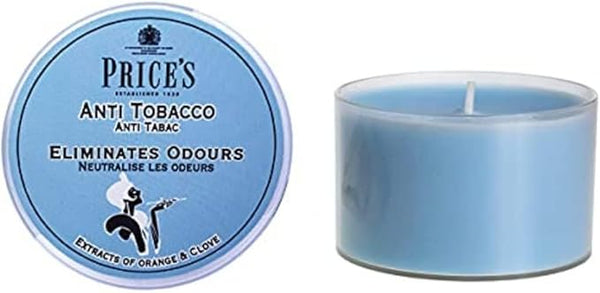 Price's - Anti-Tobacco Tin Candles - Odour Eliminating - Made with Orange and Clove Extracts - Clean, Fresh, Quality Fragrance - Long Lasting Scent [Energy Class A]