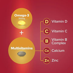 Seven Seas Omega-3 & Multivitamins Man 50+, 30-Day Duo Pack, With B Vitamins and Calcium, 30 Omega-3 Capsules and 30 Multivitamin Tablets