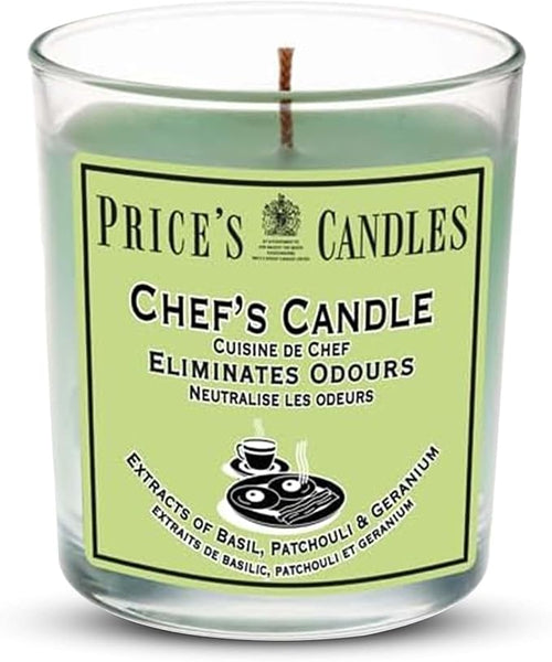 Price's - Chef's Jar Candle - Odour Eliminating Candle - Made with Basil, Patchouli & Geranium Extracts - Clean, Fresh, Quality Fragrance - Long Lasting Scent [Energy Class A]