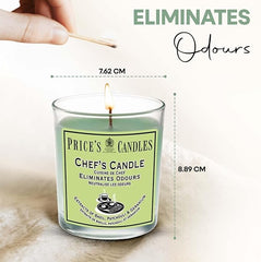 Price's - Chef's Jar Candle - Odour Eliminating Candle - Made with Basil, Patchouli & Geranium Extracts - Clean, Fresh, Quality Fragrance - Long Lasting Scent [Energy Class A]