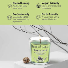 Price's - Chef's Jar Candle - Odour Eliminating Candle - Made with Basil, Patchouli & Geranium Extracts - Clean, Fresh, Quality Fragrance - Long Lasting Scent [Energy Class A]