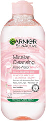 Garnier Micellar Rose Water For Dull Skin 400 ml, Glow Boosting Face Cleanser and Makeup Remover, Recognised By The British Skin Foundation, Use With Reusable Micellar Eco Pads