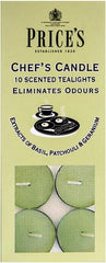 Price's - Chef's Tealights - 10 Pack - Odour Eliminating Tealights - Made with Basil, Patchouli and Geranium Extracts - Clean, Fresh, Quality Fragrance - Long Lasting Scent [Energy Class A]