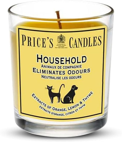 Price's - Household Pet Jar Candle - Odour Eliminating Candle - Made With Orange, Lemon & Thyme Extracts - Clean, Fresh, Quality Fragrance - Long Lasting Scent [Energy Class A]