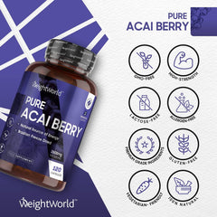 WeightWorld Pure Acai Berry Capsules 2600mg - 120 Vegan Capsules (2 Months Supply) - Brazilian Freeze Dried Acai Berries for Overall Health - Acai Berry Supplement for Men & Women - Natural & Gluten Free