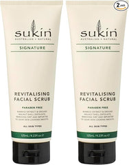 Sukin Signature Revitalising Facial Scrub (Pack of 2) -with Bamboo, Walnut Shells & Aloe Vera; cruelty free & vegan friendly - uses gentle granules to lightly exfoliate the skin, removing dirt & impurities