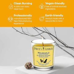 Price's - Household Pet Jar Candle - Odour Eliminating Candle - Made With Orange, Lemon & Thyme Extracts - Clean, Fresh, Quality Fragrance - Long Lasting Scent [Energy Class A]