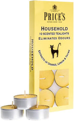 Price's - Household Pet Tealights - 10 Pack - Odour Eliminating Candle - Made with Orange, Lemon & Thyme Extracts - Clean, Fresh, Quality Fragrance - Long Lasting Scent [Energy Class A]