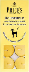 Price's - Household Pet Tealights - 10 Pack - Odour Eliminating Candle - Made with Orange, Lemon & Thyme Extracts - Clean, Fresh, Quality Fragrance - Long Lasting Scent [Energy Class A]