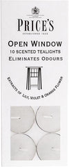 Price's - Open Window Tealights - Pack of 10 - Odour Eliminating Tealights - Made with Lily, Violet and Orange Flower Extracts - Clean, Fresh, Quality Fragrance - Long Lasting Scent [Energy Class A]