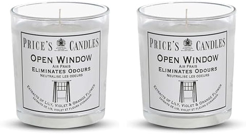 Price's - Open Window Jar Candle - Odour Eliminating Candle - Made with Lily, Violet and Orange Flower Extracts - Clean, Fresh, Quality Fragrance - Long Lasting Scent (Pack of 2)