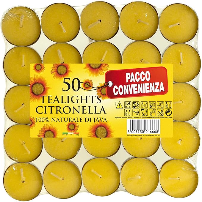 Price's Candles Citronella Scented Tealights | Protects from Unwanted Flies & Insects | Pack of 50 [Energy Class A]