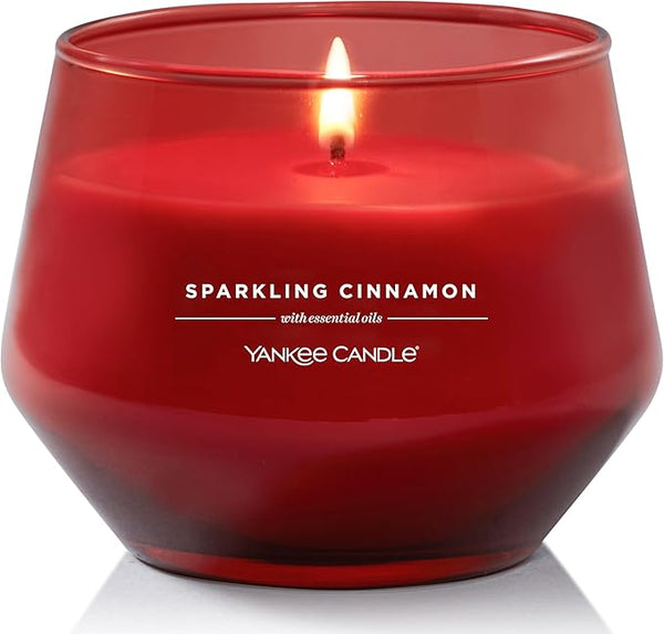 Yankee Candle Studio Scented Candle Sparkling Cinnamon Medium Candle Long Burning Candles: 35-50 Hours Stylish Glass Vessel Design with Red Wax Perfect Gifts for WomenGifts for MumWedding Gifts & More