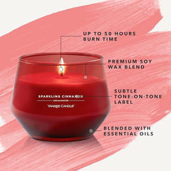 Yankee Candle Studio Scented Candle Sparkling Cinnamon Medium Candle Long Burning Candles: 35-50 Hours Stylish Glass Vessel Design with Red Wax Perfect Gifts for WomenGifts for MumWedding Gifts & More