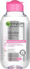 Garnier Micellar Cleansing Water For Sensitive Skin 125ml, Gentle Face Cleanser & Makeup Remover, Travel Size, Fragrance Free, Recognised By The British Skin Foundation, Use With Reusable Micellar Eco Pads