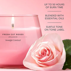 Yankee Candle Studio Scented Candle| Fresh Cut Roses Medium Candle | Long Burning Candles: 40-65 Hours | Stylish Glass Vessel Design | Perfect Gifts for Women, for Mum, Wedding & More