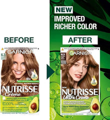 Garnier Nutrisse Permanent Hair Dye, Natural-looking, hair colour result, For All Hair Types, 6.3 Golden Light Brown