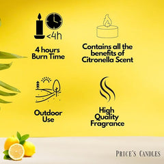 Price's Candles Citronella Scented Tealights | Protects from Unwanted Flies & Insects | Pack of 4 Maxi Tealights