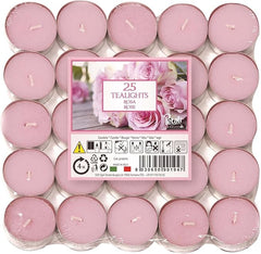 Price's Petali Brand Scented Tealights | 25 Pack Tealights 4 Hour Burn Time | Available in Multiple Scents (Rose)
