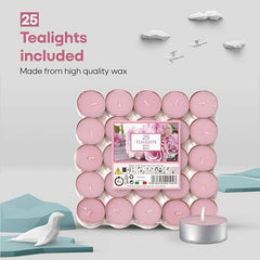 Price's Petali Brand Scented Tealights | 25 Pack Tealights 4 Hour Burn Time | Available in Multiple Scents (Rose)