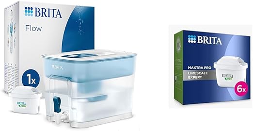 BRITA Flow XXL Water Filter Tank (8.2L) incl. 1x MAXTRA PRO All-in-1 cartridge & MAXTRA PRO Limescale Expert Water Filter Cartridge 6 Pack (NEW) - Original BRITA refill