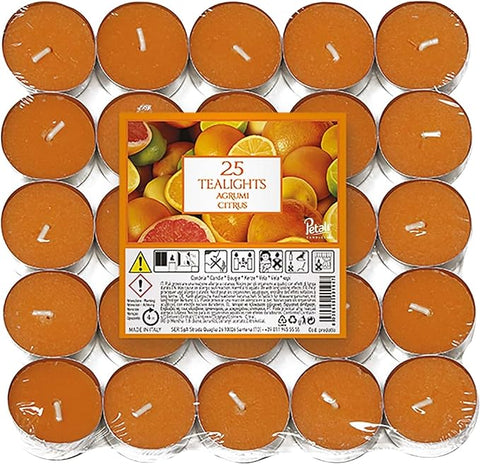 Price's Petali Brand Scented Tealights | 25 Pack Tealights 4 Hour Burn Time | Available in Multiple Scents (Citrus) Visit the Price's Store