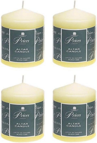 4 x Prices Ivory Altar Candle 100mm X 80mm 50 Hours Burn Time