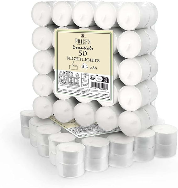 Price's Candles 50 Pack 8 Hour Tea Lights | Clean Vegan & Kosher Friendly Long Burning Tea Lights Great for Everday Use | Unscented Tealights Great for Everday Use