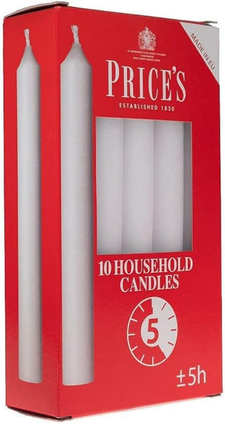 Price's - Household Candles - Pack of 10 - Unscented - 5 Hour Burn Time - Premium White Wax [Energy Class A]
