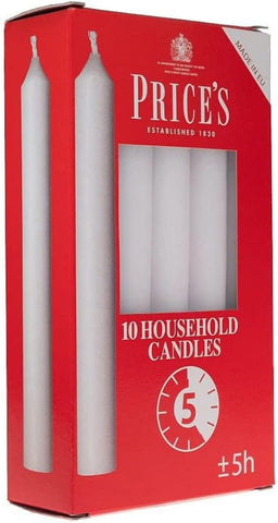Price's - Household Candles - Pack of 10 - Unscented - 5 Hour Burn Time - Premium White Wax [Energy Class A]