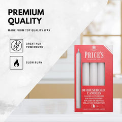Price's - Household Candles - Pack of 10 - Unscented - 5 Hour Burn Time - Premium White Wax [Energy Class A]