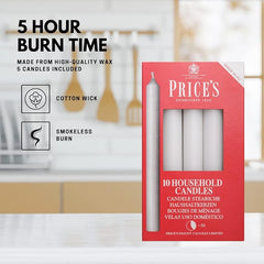 Price's - Household Candles - Pack of 10 - Unscented - 5 Hour Burn Time - Premium White Wax [Energy Class A]