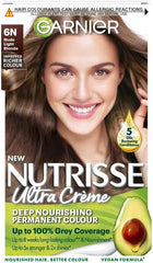 Garnier Nutrisse Permanent Hair Dye, Natural-looking, hair colour result, For All Hair Types, 6N Nude Light Brown