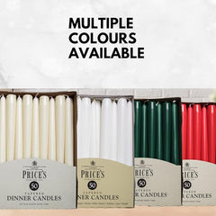 Price's Candles Tapered Dinner Candles Red Unscented Wax Pack of 50 | 7 Hour Burn Time Elegant Long Candles for Home Decor, Events, Celebrations & Dining