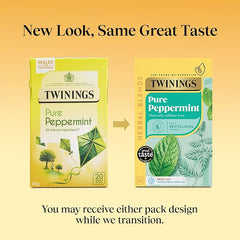 Twinings Pure Peppermint Flavoured Tea Bags - 80 Biodegradable Bags (Multipack of 4 x 20), Caffeine & Sugar Free Herbal Tea for Digestion & Refreshment, Natural Peppermint Flavor